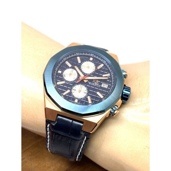 Roberto Bianci Men's Watch RB0135 Quartz Chronograph Blue Dial Rose Gold 44mm - Picture 6 of 15